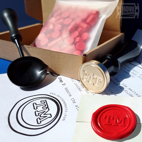 Taskmaster Wax Seal Kit - includes brass stamp, spoon, 100 wax pellets and instructions