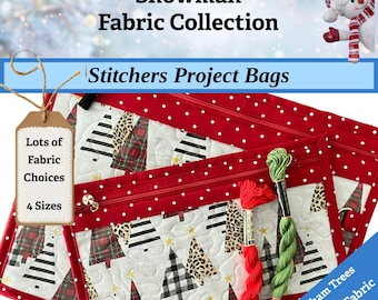 Project Bag for Cross Stitch, Embroidery, Needlework, Sewing - Snowman Collection
