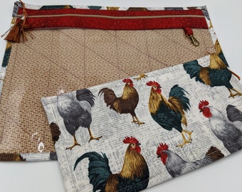 Bolsa para proyectos - Bolsa para proyectos de punto de cruz - Bolsa para organizar documentos - Roosters in the News