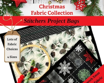 Christmas Cross Stitch Project Bag: Embroidery, Needlework & Sewing Storage Case with Vinyl Front - Christmas Collection