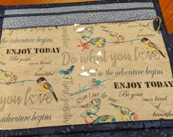 Project Bag for Cross Stitch, Embroidery, Needlework, Sewing Projects-Birds Enjoy your Day