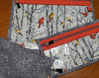 Project Bag for Cross Stitch, Embroidery, Needlework, Sewing Projects-Birds 'n Winter