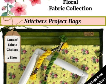 Bolsa para proyectos de punto de cruz, bordado, costura y labores - Colección Flores