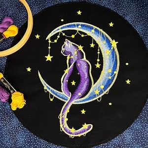 Project Bag for Cross Stitch, Embroidery, Needlework & Sewing Projects - Cat on Moon