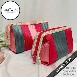 Customizable Seatbelt Cosmetic Duo: Colorful Travel Makeup Bags for Bridesmaids, Teens & Travelers