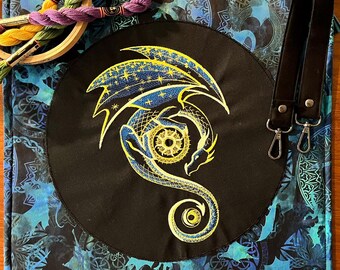Project Bag for Cross Stitch, Embroidery, Needlework & Sewing Projects - Dragon Sun and Stars