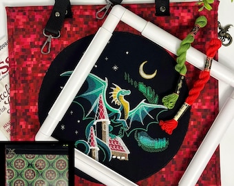 Project Bag for Cross Stitch, Embroidery, Needlework, Sewing - Dragon & Gingerbread Castle