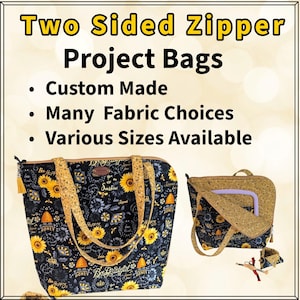 Two Sided Zipper Project Bag and/or Mini Companion (listed seperately) - Q-Snap, Hoop, Nurge, Scroll Frames Needlework, documents, etc.