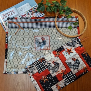 Project Bag - Cross Stitch Project Bag - Document Organization Bag - Rooster in Blocks