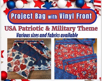 Project Bag Vinyl Front - Cross Stitch Project Bag - Document Organization Bag - USA PATRIOTIC and Military Collection