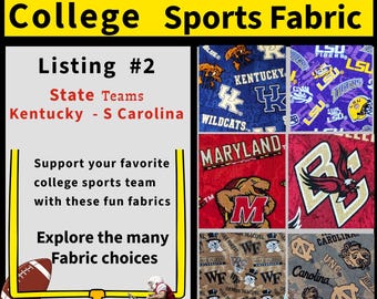 College Team Sports  List 2 - Fabric by the HALF YARD for Quilting, Sewing, Crafting