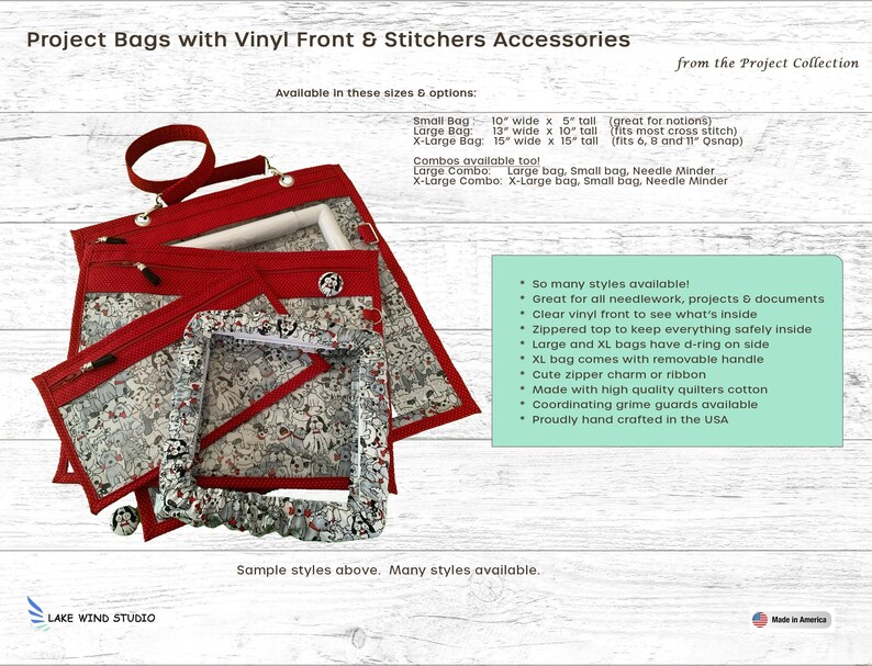 Project Bag -  Cross Stitch Project Bag - Needle Work - Vinyl Front - Youthful Stitchers Variety