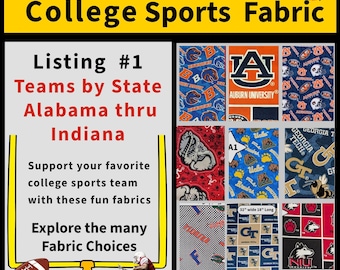 College Team Sports List 1 - Fabric Sold by the HALF YARD for Quilting, Sewing, Crafting.