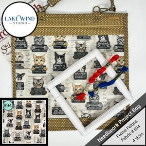 Vinyl Front Project Bag for Cross Stitch, Embroidery & Needlework - Kitty Collection