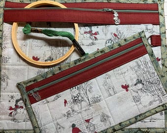 Project Bag for Cross Stitch, Embroidery, Needlework, Sewing - Snowman Collection