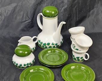 Conjunto de café de porcelana Tirschenreuth Alemanha - Padrão de folhas verdes