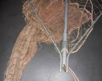 antique folding fishing net Vintage Fold Out Fishing Net With No Holes, Approx 10 X 15 Inch Opening,  Netting Good, No Holes, Great Piece, Two Handles for Short or Long