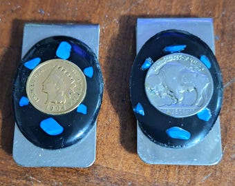 Pair of Rare Coin/Turquoise Money Clips