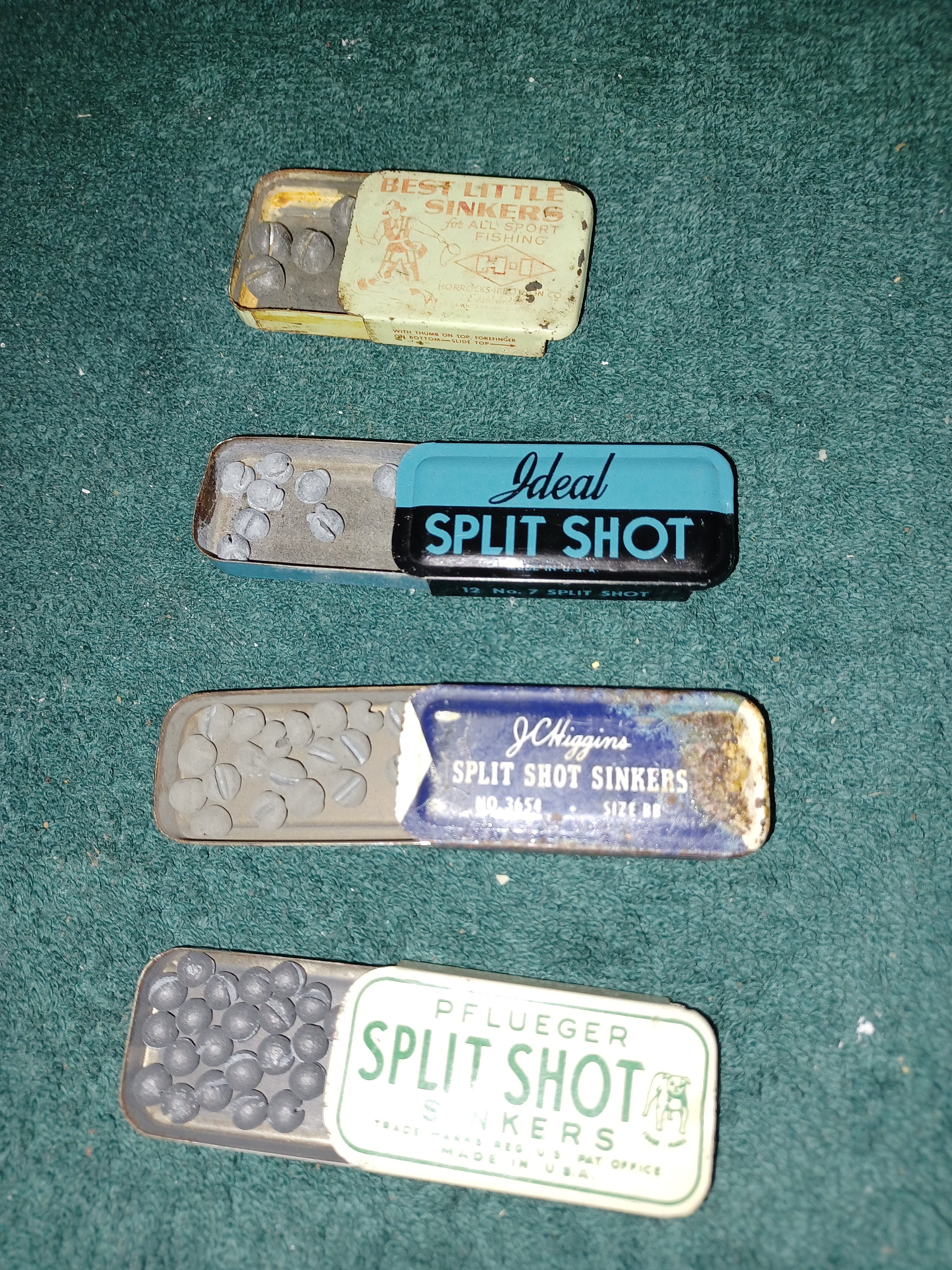 4 Vintage Split Shot Tins With Splitshots 