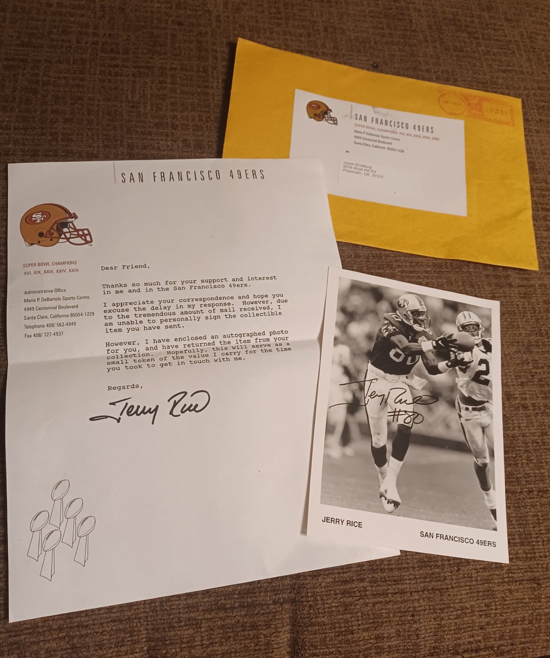 Jerry Rice Autographed Photo and Fan Letter - Etsy