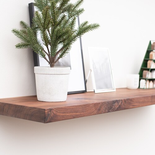 Walnut Floating Shelf Custom Length Depth Includes Hidden Etsy