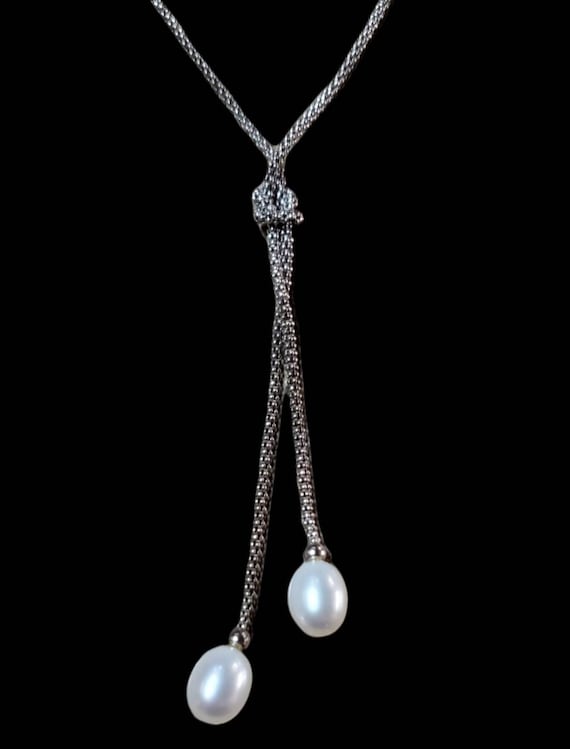 Sterling Silver and  Pearl lariat necklace
