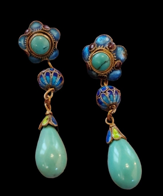 Vintage Turquoise Chinese Export Earrings/Turquois