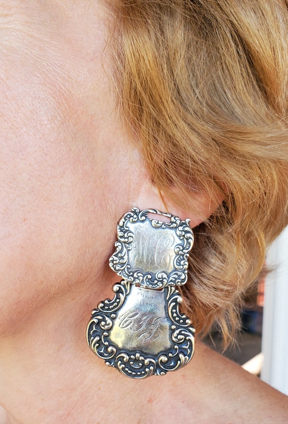Victorian Art Nouveau Sterling Silver earrings -- 