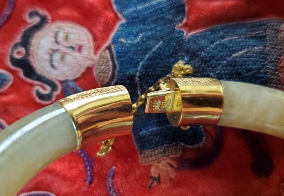 Jade bangle bracelet 14k gold closure|small size … - image 4