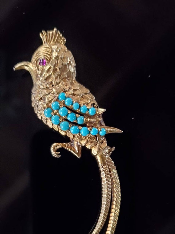 Antique Bird Pin|18k Gold and Turquoise Bird Pin|G