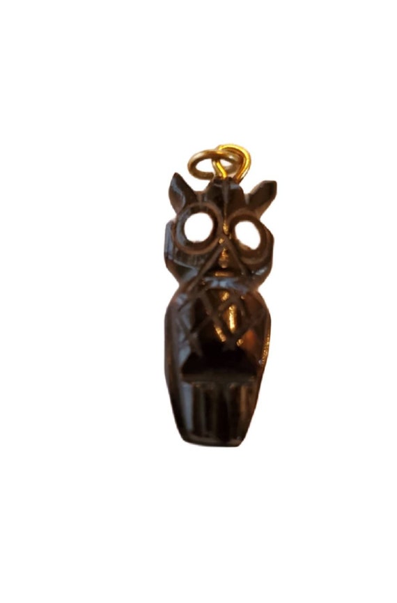 Black carved coral owl pendant|black coral charm
