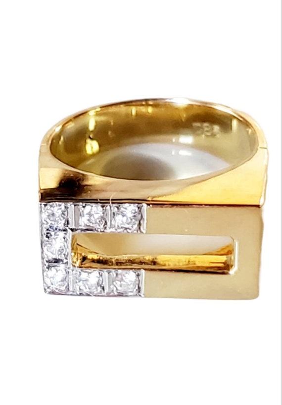 14K Yellow Gold and Diamond Ring|Modernist Gold an
