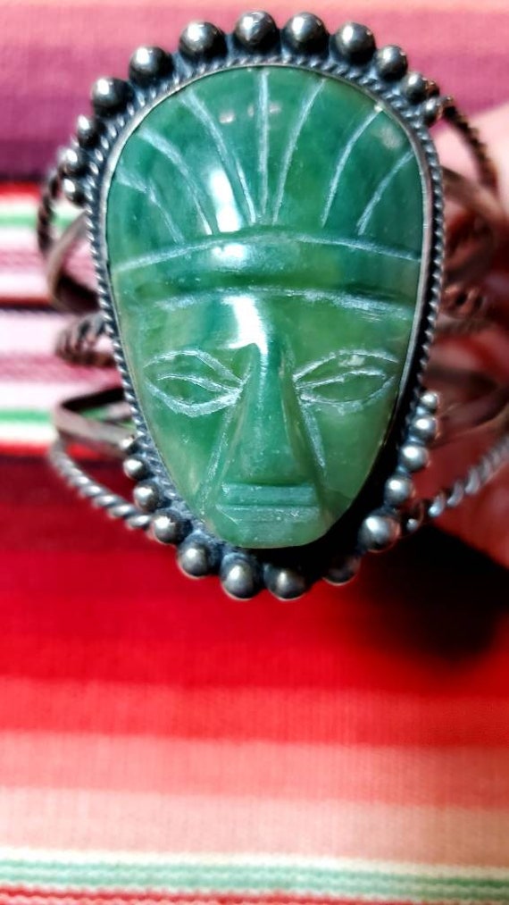 Vintage Aztec Mexican Jade Onyx and Silver Cuff - Etsy