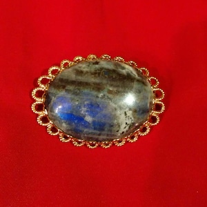 Large Vintage Labradorite "Rainbow Moonstone" Oval Brooch