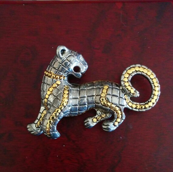 Vintage High End Silver Tone Panther Brooch with … - image 1