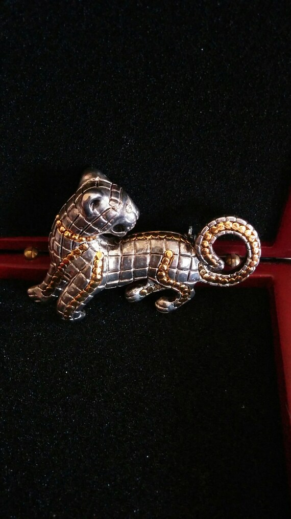 Vintage High End Silver Tone Panther Brooch with … - image 4