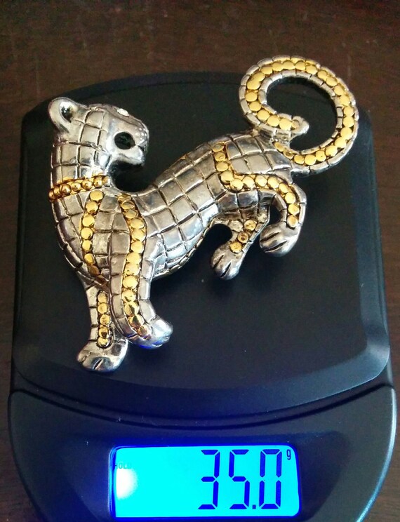 Vintage High End Silver Tone Panther Brooch with … - image 7