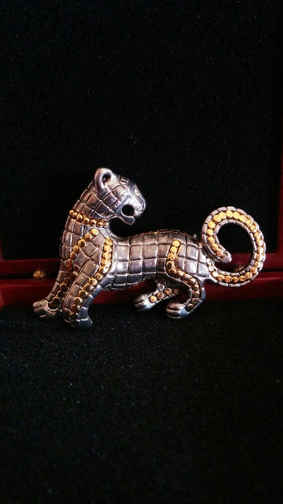 Vintage High End Silver Tone Panther Brooch with … - image 3