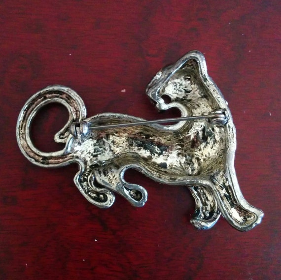 Vintage High End Silver Tone Panther Brooch with … - image 2