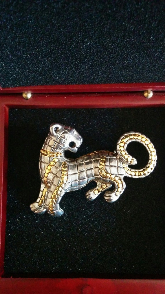 Vintage High End Silver Tone Panther Brooch with … - image 5