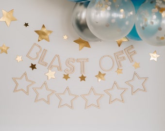 Blast Off Banner | Out of this world Space Theme Birthday | To the Moon and Back Reusable Decor | Birthday Party