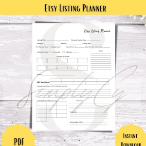 Agenda pour produits Etsy | Agenda numérique | Modèle d&#39;annonce Etsy | Modèle imprimable | Agenda Etsy | PDF