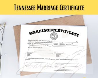 Certificat de mariage commémoratif Tennessee, téléchargement numérique, certificat de mariage Tennessee, certificat imprimable, certificat numérique