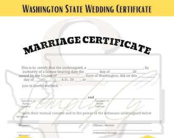 Washington Commemorative Marriage Certificate, Digital Download, Washington Wedding Certificate, Printable Certificate, Digital Certificate