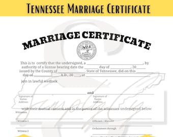 Tennessee Commemorative Marriage Certificate, Digital Download, Tennessee Wedding Certificate, Printable Certificate, Digital Certificate