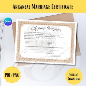 Arkansas Szablon Certyfikatu Małżeństwa, Wydrukowany Certyfikat Ślubu, Edytowalny Styl Licencji Małżeńskiej Canva, Natychmiastowe Pobieranie PDF PNG, Wedd