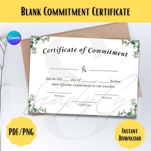 Commitment Ceremony Certificate Template - Digital Download, Blank Commitment Certificate Download