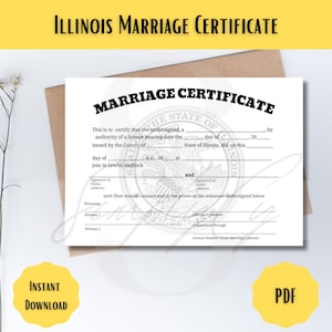 Illinois Commemorative Marriage Certificate, Digital Download, Illinois Wedding Certificate, Printable Certificate, Digital Certificate