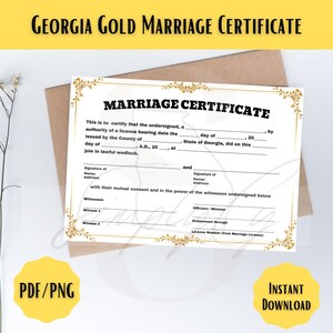 Pamiątkowy certyfikat ślubu Georgia Gold, Certyfikat ślubu Georgia Gold, Certyfikat do druku, Certyfikat cyfrowy