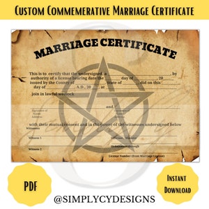 Rolle Pentagramm Hochzeitsurkunde, Pentagramm Heiratsurkunde, Witchy Heiratsurkunde, Hochzeit Vorlage, Digital Download